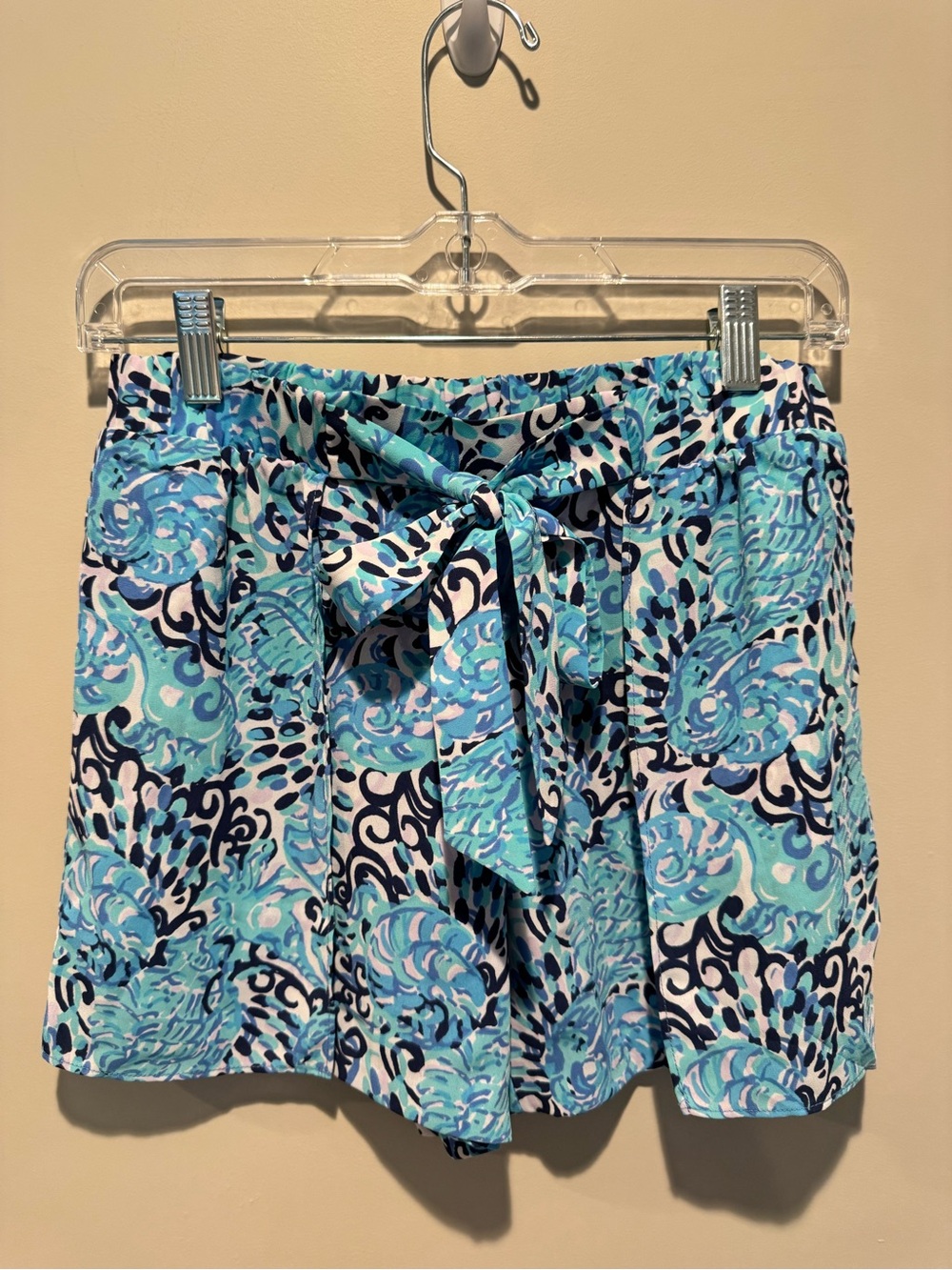 Lilly Pulitzer Blue Aqua Navy Floral Print Flare Shorts